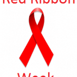 Red ribbon in the center with text above and below which reads, 'Red Ribbon Week'.