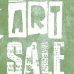 words "art sale" on green pastel background