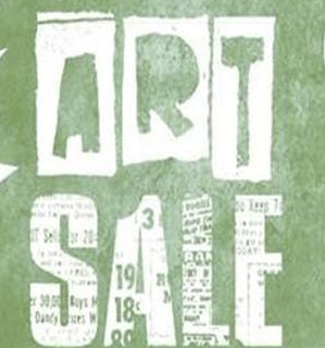 words "art sale" on green pastel background