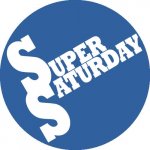 Blue circle with 'Super Saturday' over top.