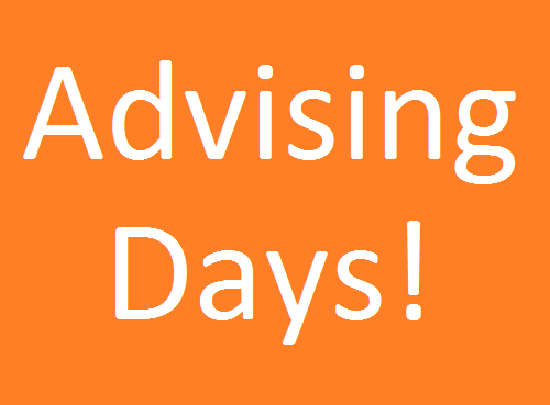 White letters saying, 'Advising Days!' on an orange background.