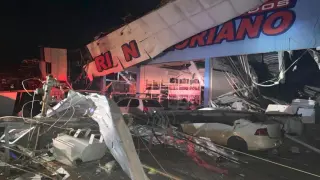Photograph of the destruction caused by a tornado this Saturday in the city of Rio Bonito do Iguaçu, state of Paraná (Brazil).