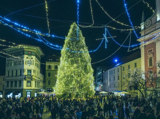 An image collage containing 1 images, Image 1 shows Crowds seen near the Christmas tree in Preseren Square to
