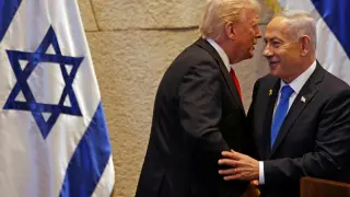 Donald Trump and Benjamin Netanyahu in the Israeli Parliament.