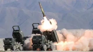 A GMLRS is fired from Lockheed Martin's HIMARS launcher.