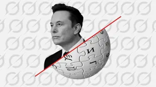 Montage with Elon Musk and the Wikipedia and Grok logos