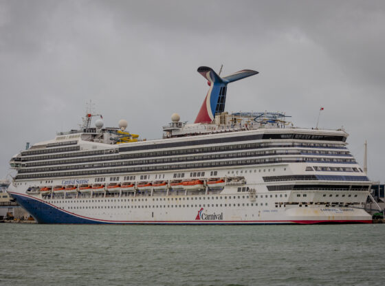 The Carnival Sunrise cruise ship docked at PortMiami.