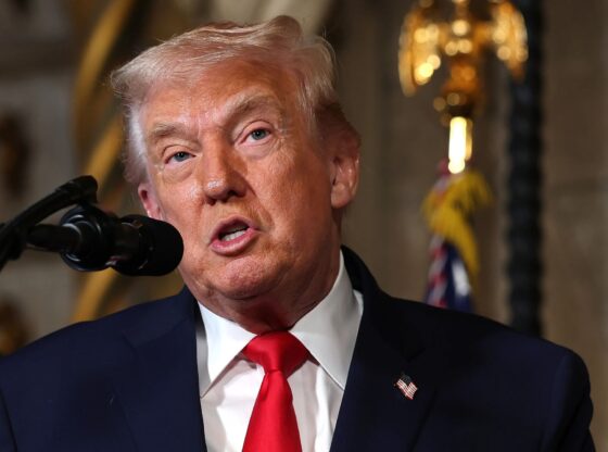 An image collage containing 1 images, Image 1 shows President Trump, With Secretaries Of Navy And War, Makes An Announcement From His Mar-a-Lago Resort In Florida