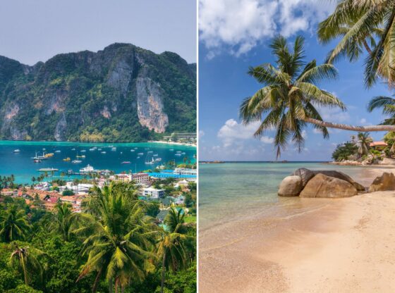 An image collage containing 2 images, Image 1 shows NINTCHDBPICT001046143656, Image 2 shows Phao Beach, Haad Chao, Koh Phangan island, Thailand