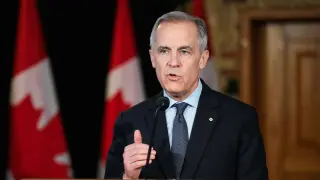 Canada's Prime Minister Mark Carney during a news conference before a cabinet planning forum at the Citadel in Quebec.