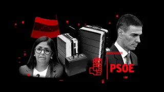 Delcy Rodríguez y el presidente Pedro Sánchez.