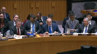 The UN representatives of the United States, Algeria and China, during the session.