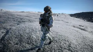 A European soldier during joint military exercises in Greenland