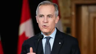 Canada's Prime Minister Mark Carney during a news conference before a cabinet planning forum at the Citadel in Quebec.