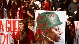 Student protest this Friday in Rome under the slogan 'No Meloni Day'.