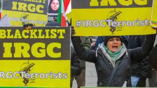 Supporters of Iran's National Council of Resistance gather in Brussels to urge the EU to include the Islamic Revolutionary Guard Corps (IGC) on the list of terrorist organisations.