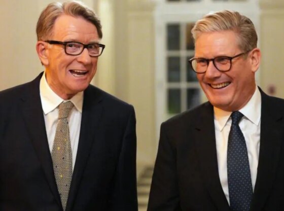 British Prime Minister Keir Starmer with Peter Mandelson, former British ambassador to the United States, in February 2025.